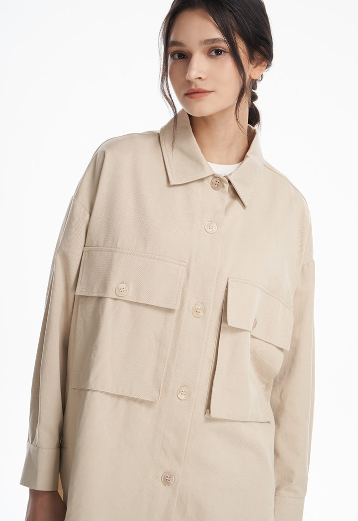 Solid Big Chest Pockets Jacket