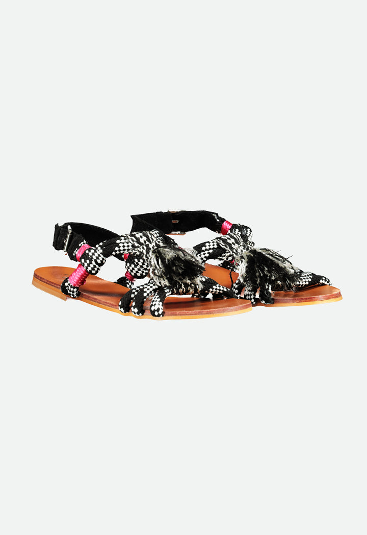 Braided T-Strap Sandals - Fresqa