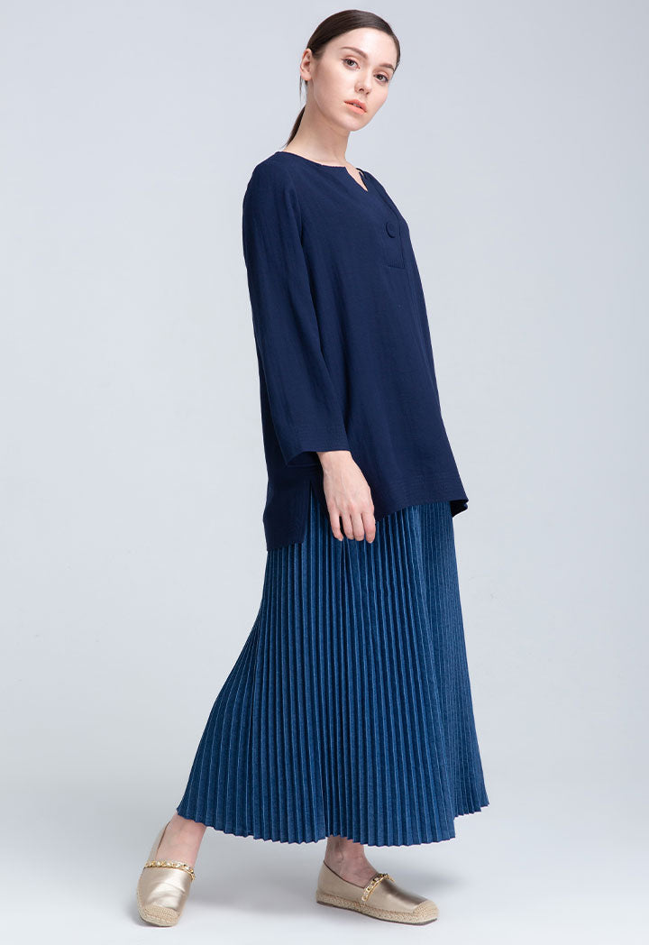 Tunic Solid Overlapping V-Neck Blouse
