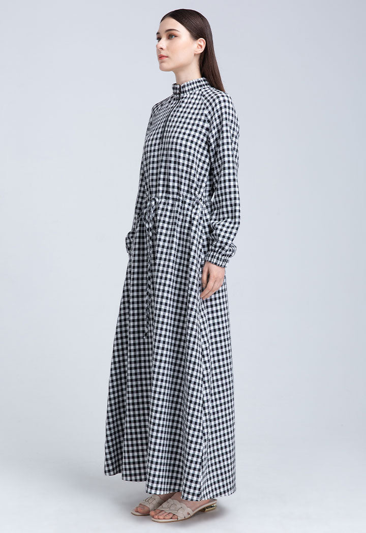 Raglan Sleeve Checkered Dress
