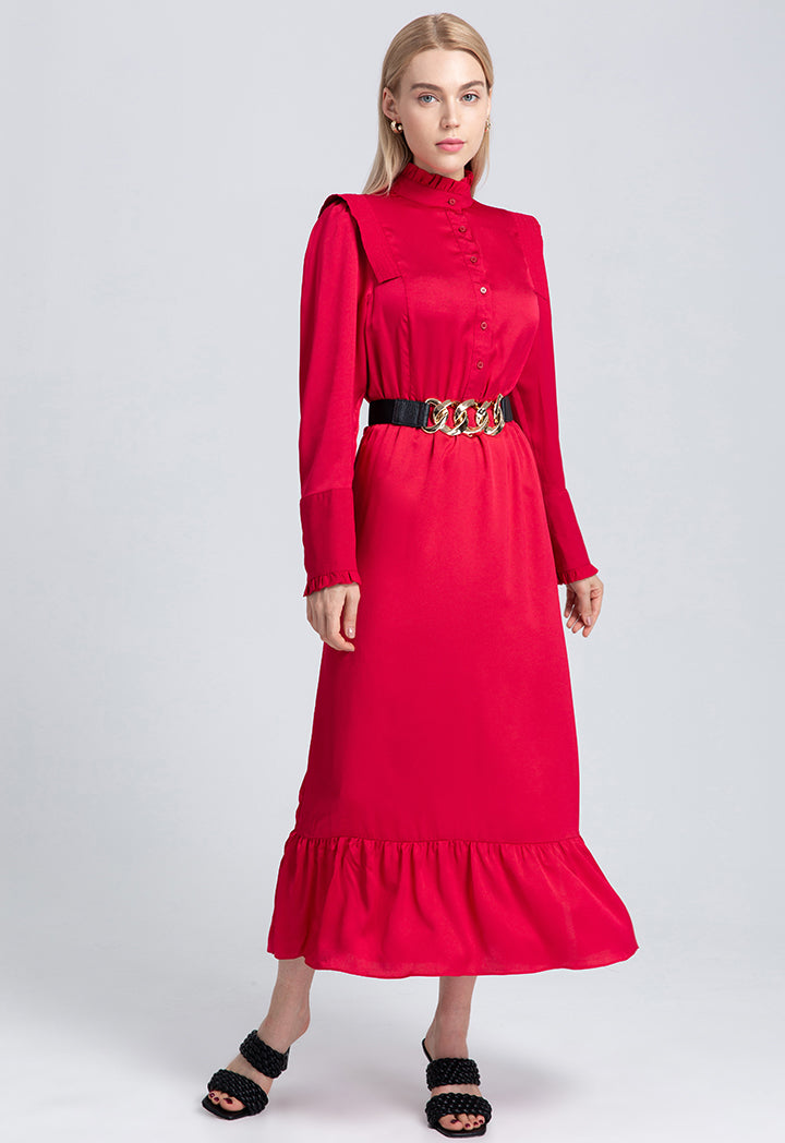 Flap Solid Color Maxi Dress
