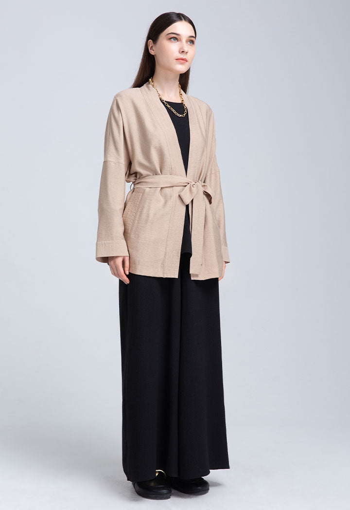 Solid Linen Belted Outerwear