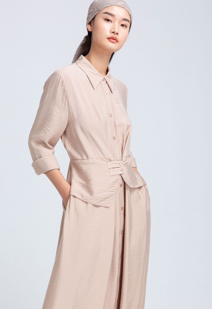 Textured Flap Solid Shirt Dress