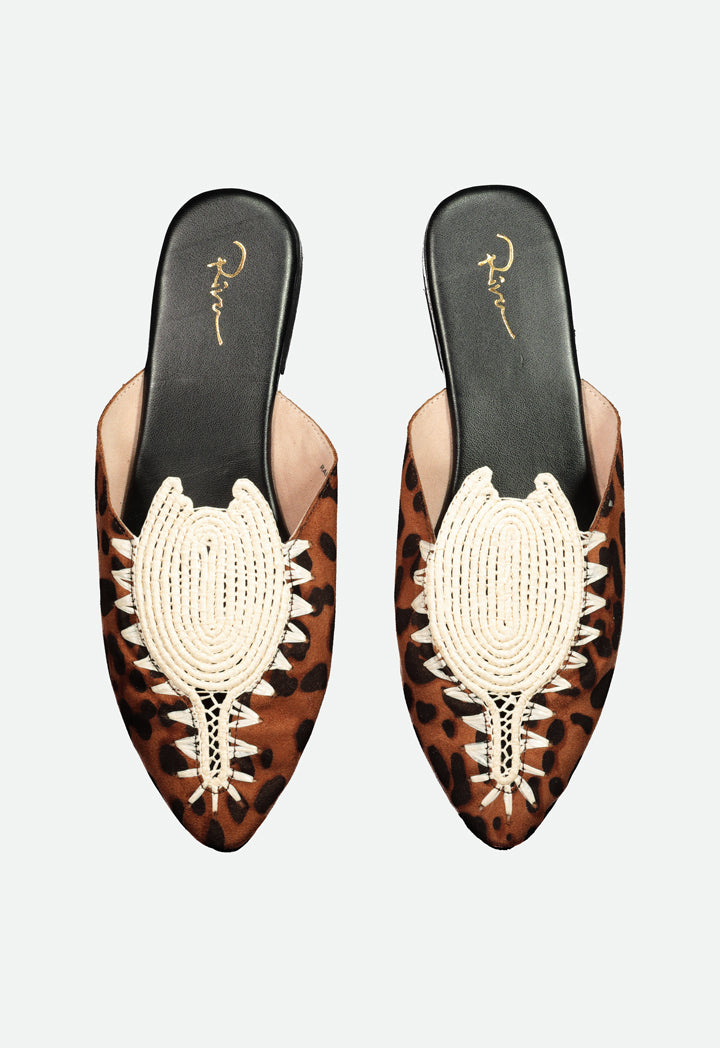 Weaved Detailing Leopard Mule