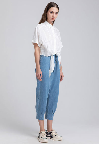 Tie Detailed Bottom Solid Shirt