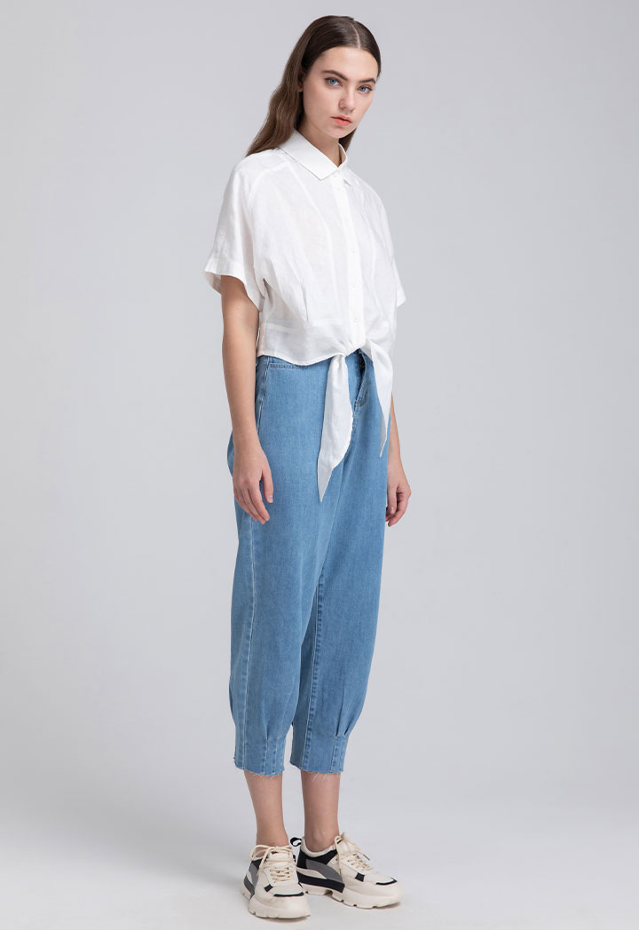 Tie Detailed Bottom Solid Shirt