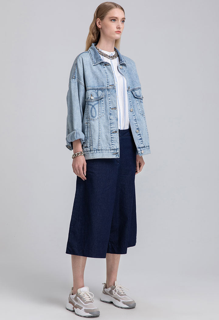 Wide Leg Cropped Denim Trouser