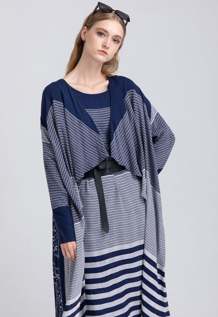 Contrast Striped Loose Fit Outerwear