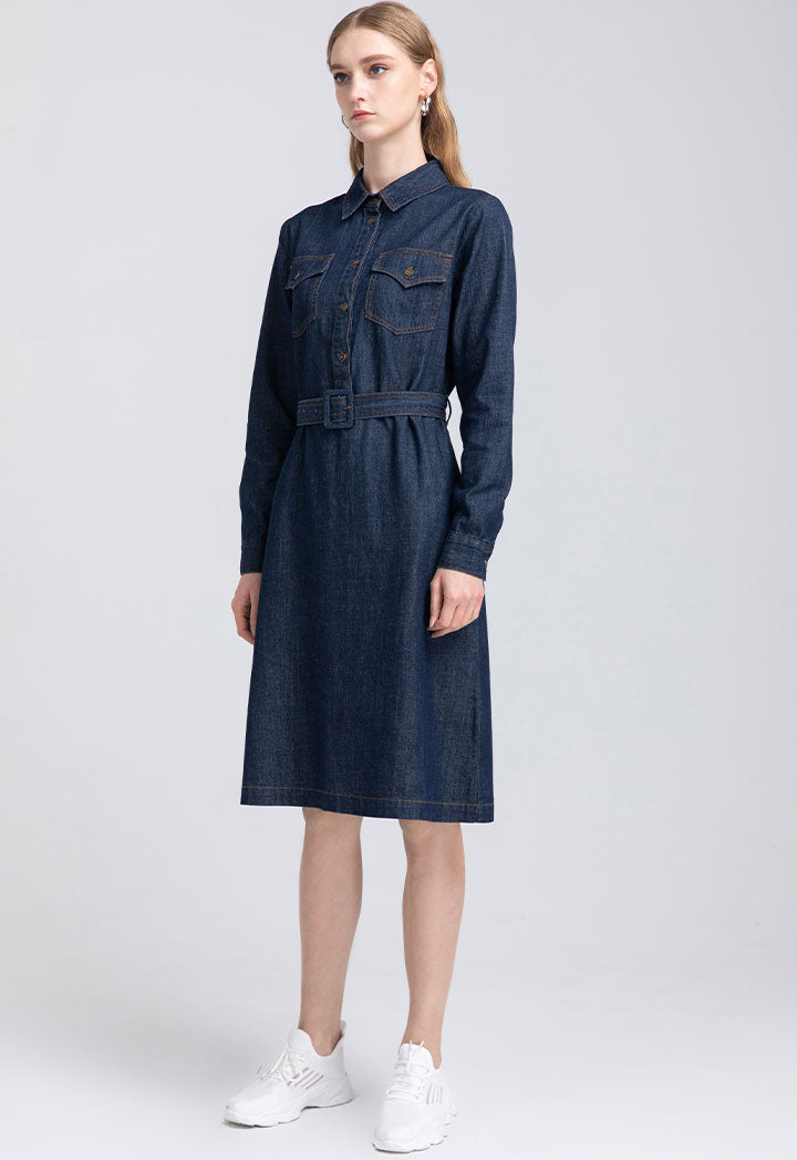 Solid Denim Midi Dress