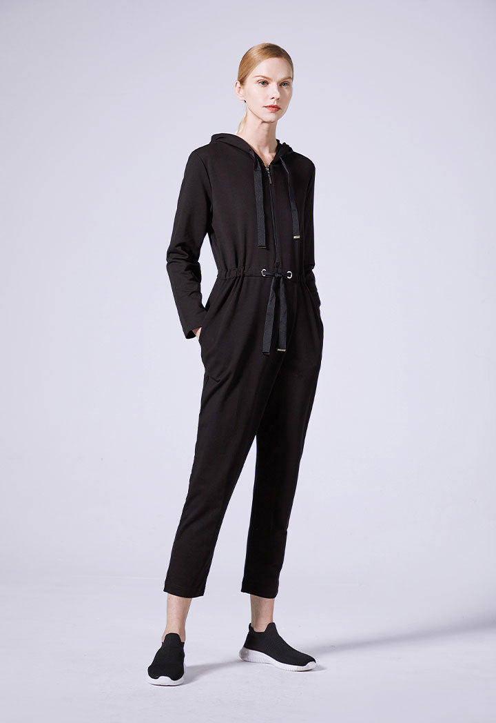 Drawstring Waist Hoodie Jumpsuit