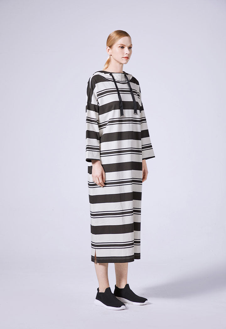 Hoodie Stripes Jersey Maxi Dress