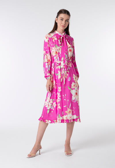 Floral Tie Neck Dress