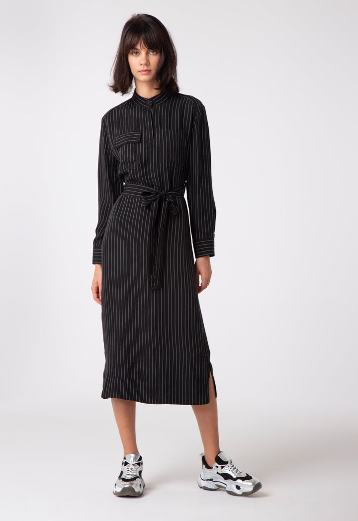 Vertical Striped Shirt Dress - Fresqa