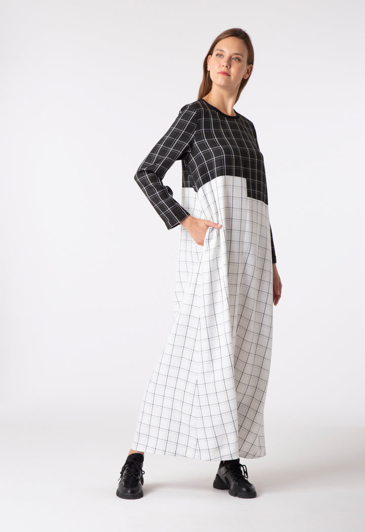 Color Block Plaid Dress - Fresqa