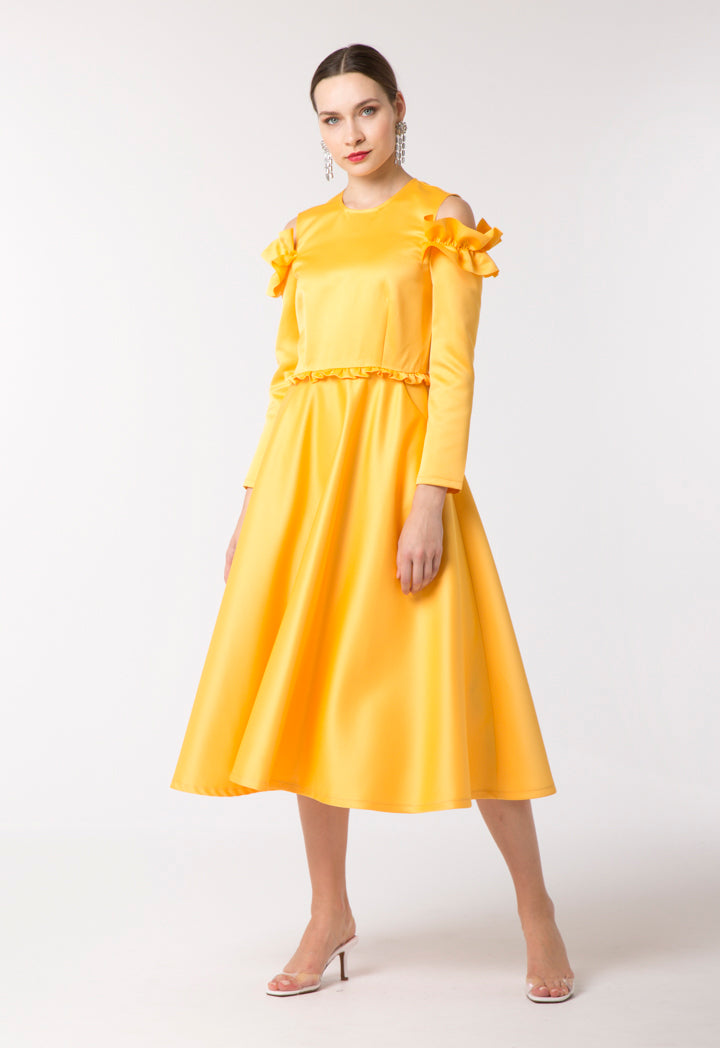 Cold Shoulder Frill Trim Dress - Fresqa