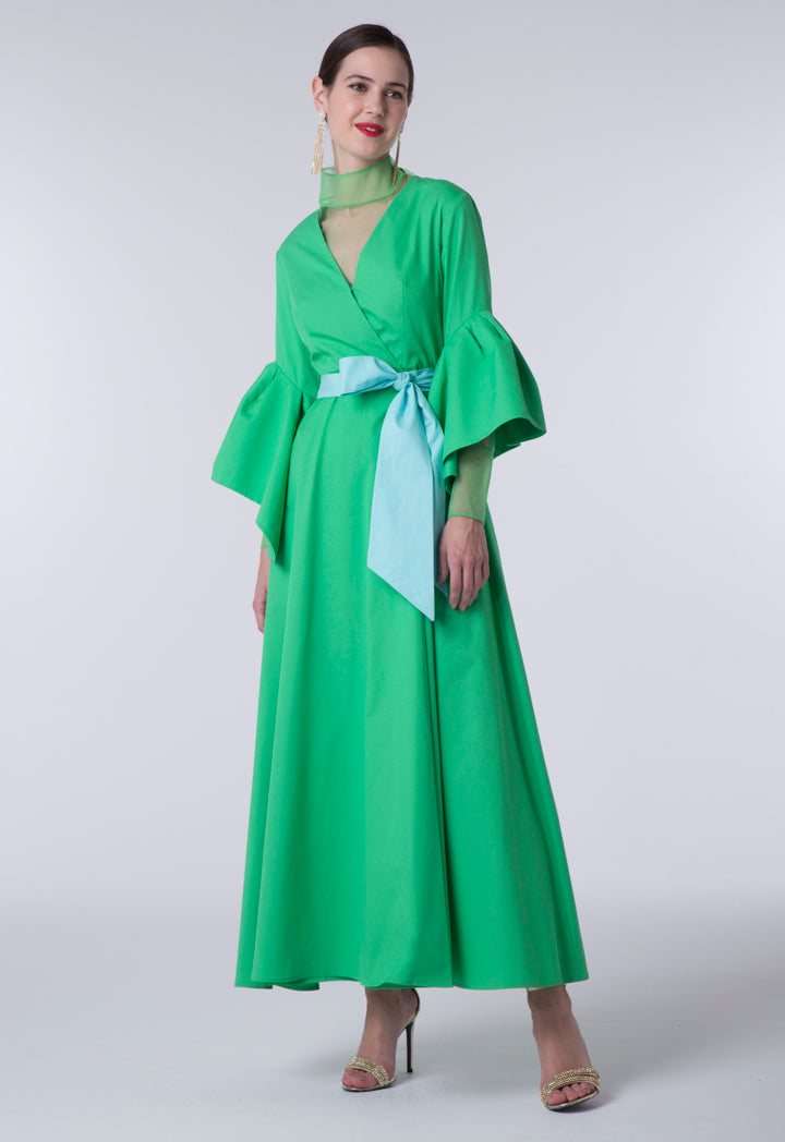 Flounce Sleeve V-Neck Dress