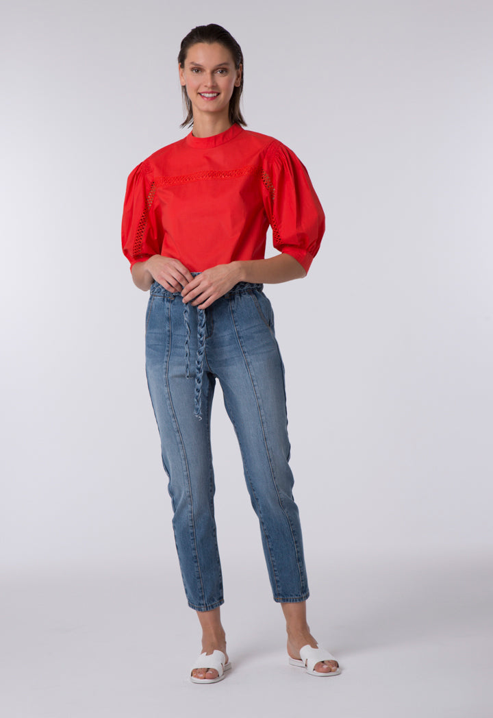Balloon Sleeves Red Blouse