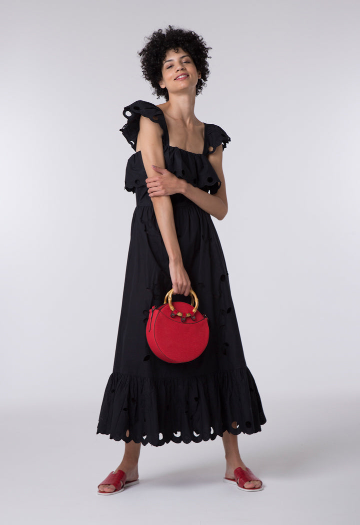 Trim Frill Black Dress