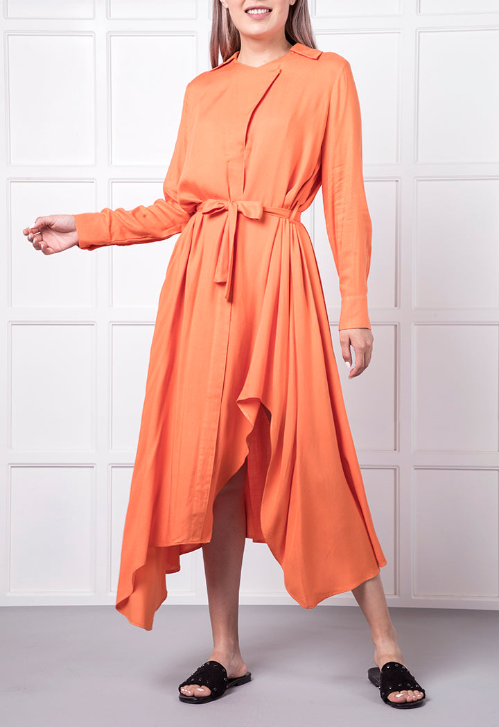 Belted Asymmetric Hem Dress