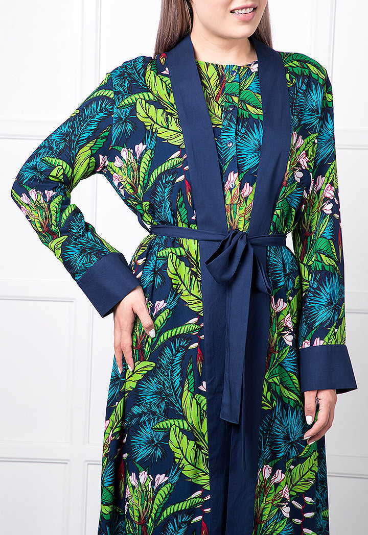 Tropical Print Maxi Kimono