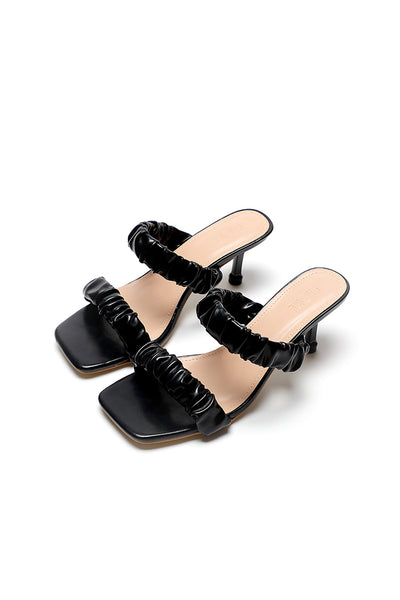 Ruched Double Strap Mules Slides Sandals