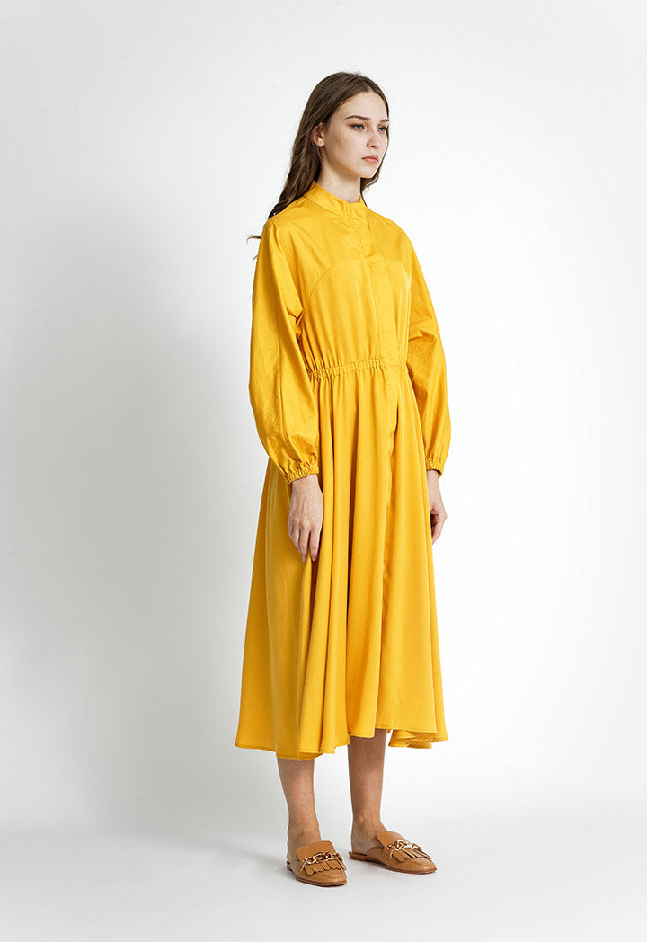 Elastic Waistband Long Flare Dress