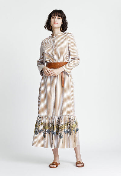 Contrast Stripe Pine Printed Dress