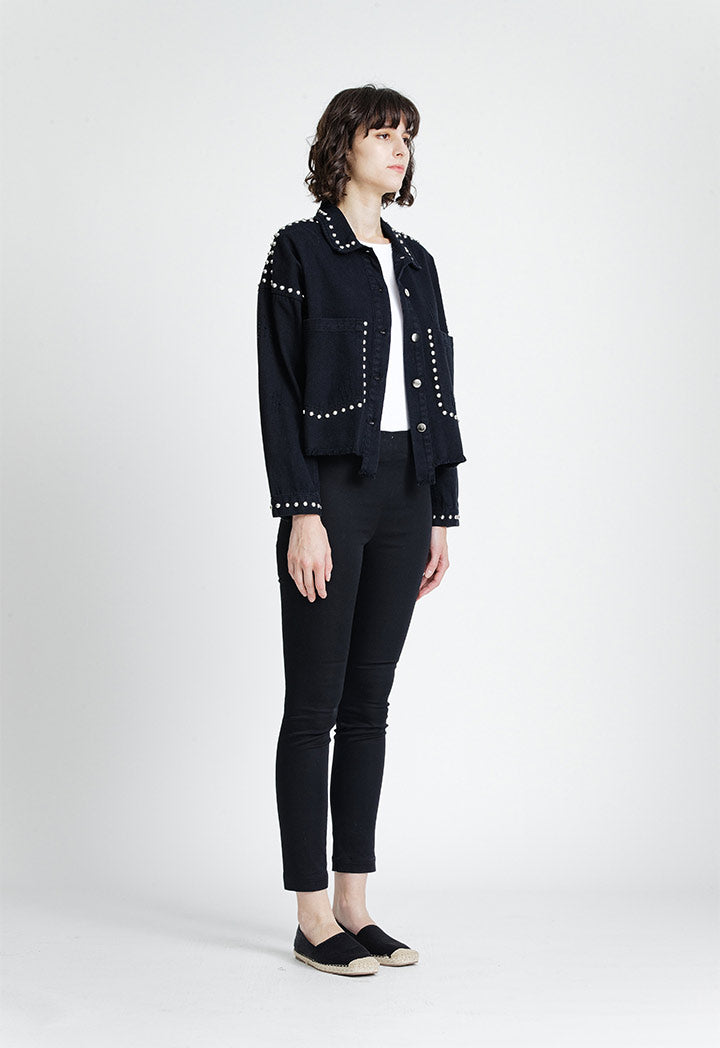 Round Rivets Embellished Denim Outerwear