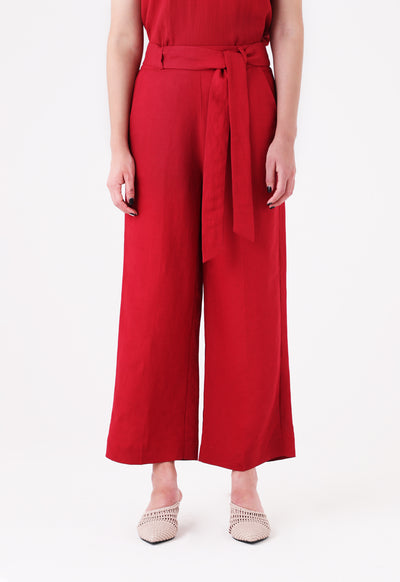 Belted Linen Wide Leg Pants