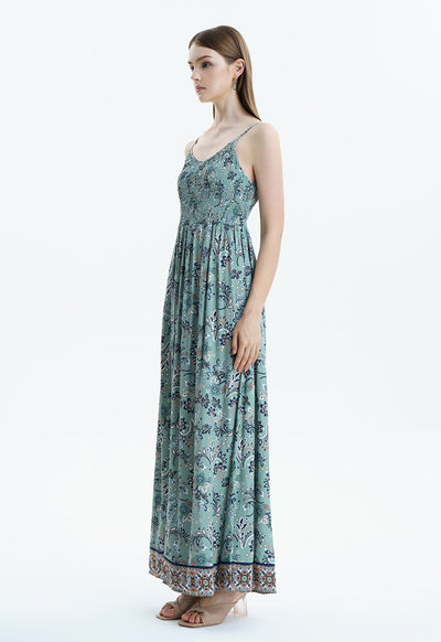 Paisley Printed Smocked Sleeveless Dress
