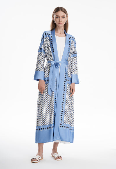 Circle All Over Patterned Multicolored Maxi Open Abaya