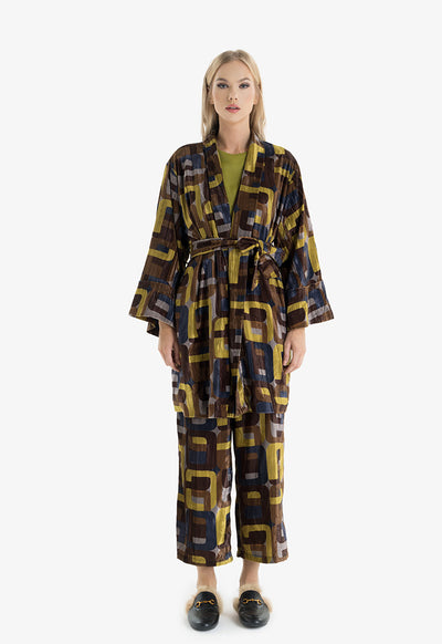 Printed Velvet Kimono Jacket