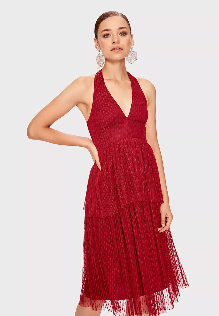 Plunge Pleated Dress