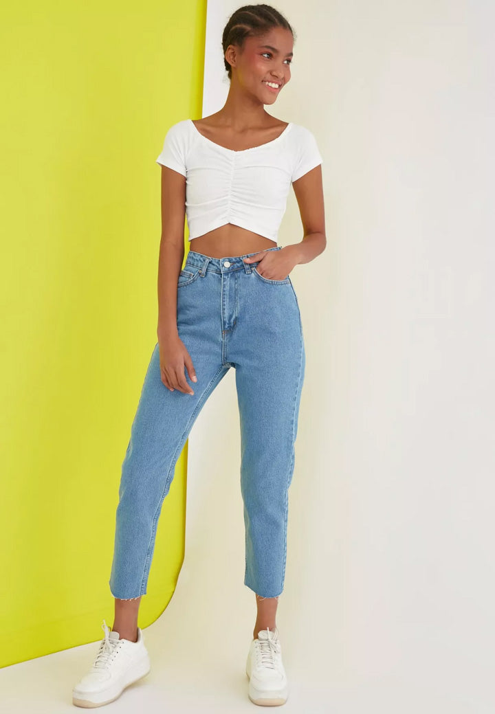 Printed High Waist Mom Jeans