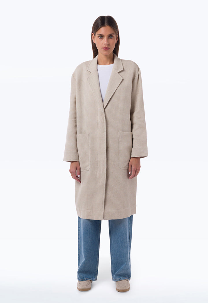 Long Solid Textured Single Breasted Coat