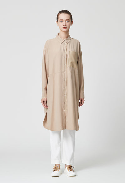 Rounded Hem Soft Tencel Shirt Dress