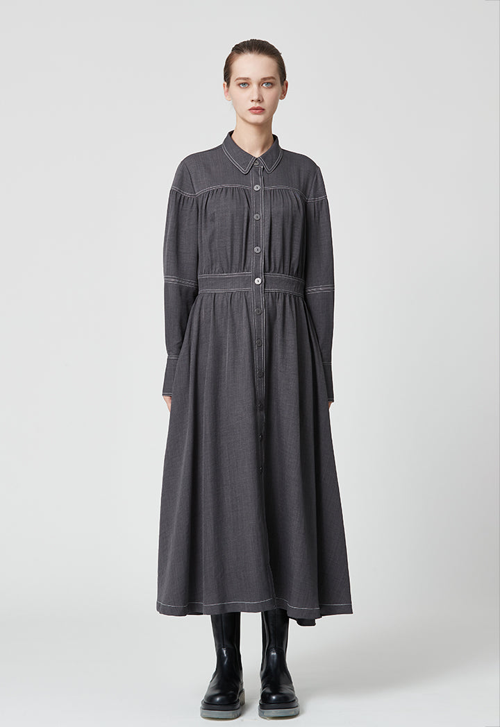 Casual Long Contrast Stitch Shirt Dress