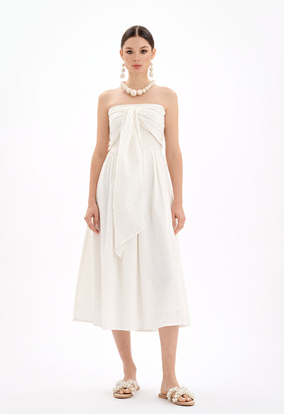 Sleeveless Halter Neck Textured Midi Dress
