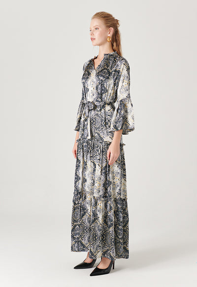 All Over Snake Printed Tiered Dress