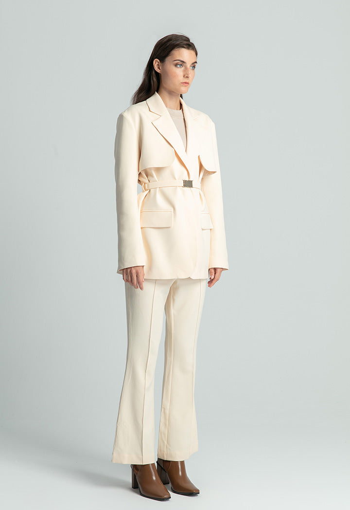 Over Flap Notched Lapel Solid Blazer