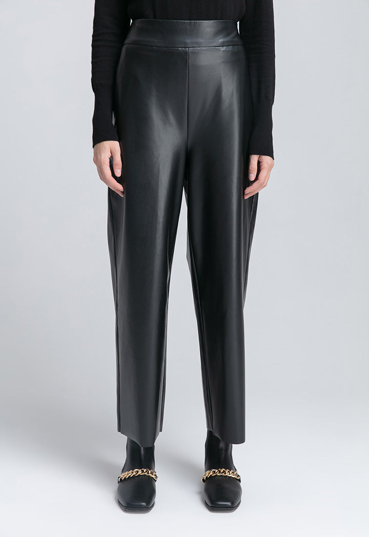 Raw Hem Straight Shaped Pu Trouser