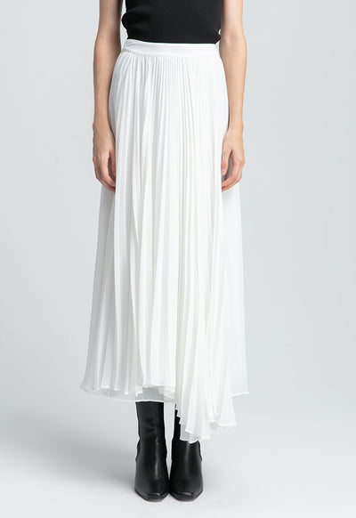 Asymmetrical Pleated Overlay Solid Skirt