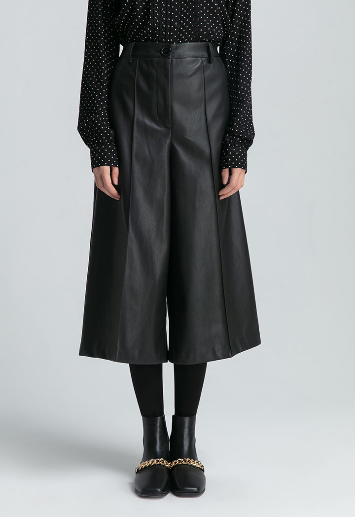 Faux Leather Wide Leg Culottes