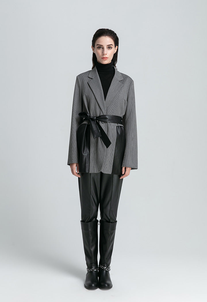 PU Blocks Striped Outerwear
