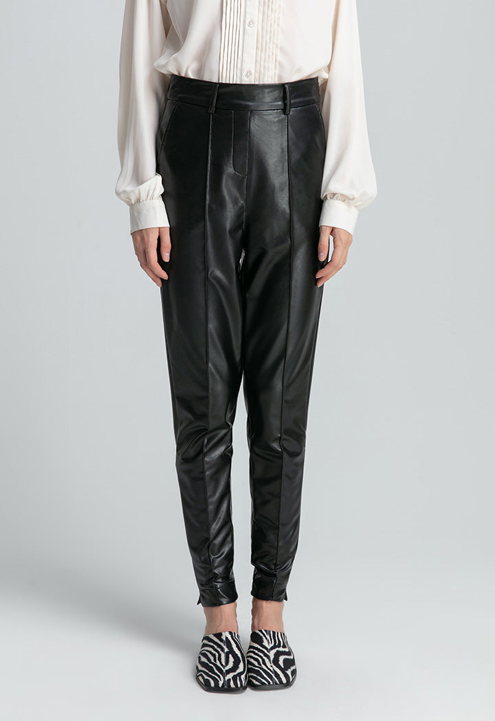 Pu Pin Tuck Skinny Trouser