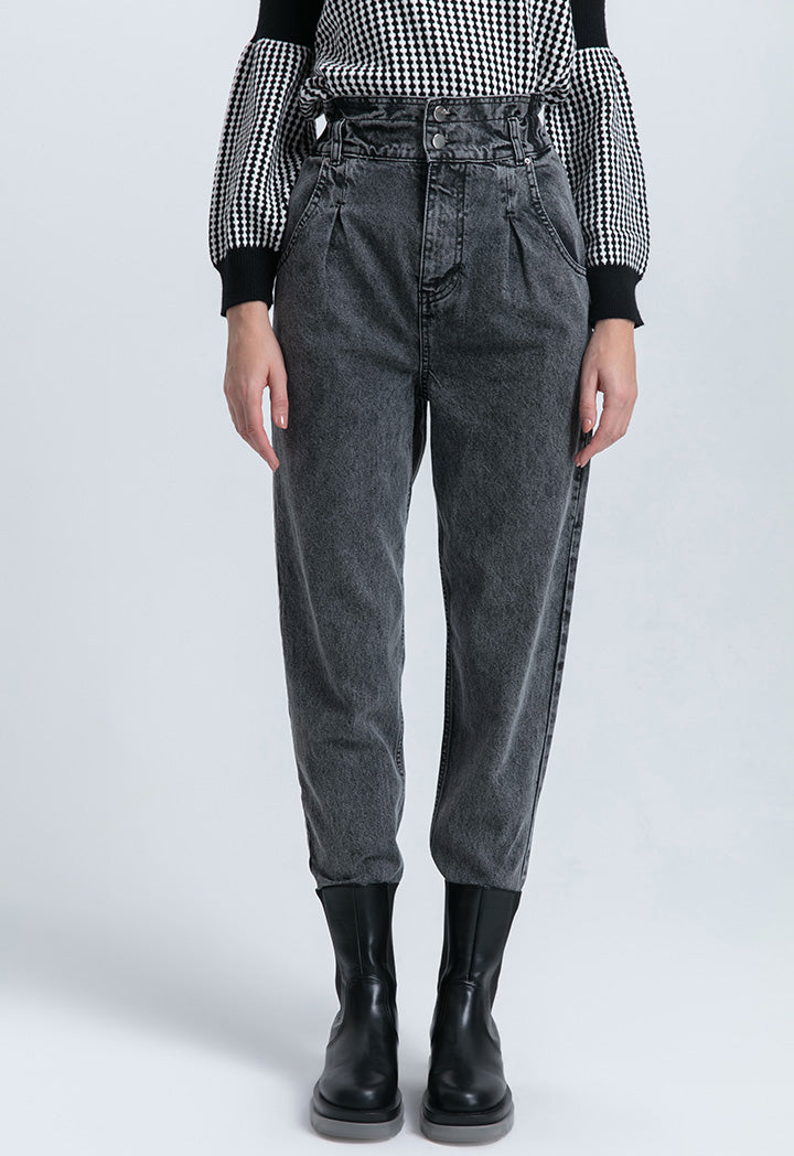 Solid Semi Baggy Denim Pants