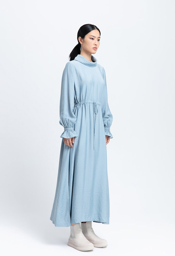 Crinkled Drawstring Solid Dress
