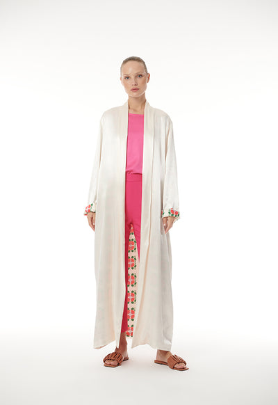 Printed Lining Solid Outer Maxi Open Abaya