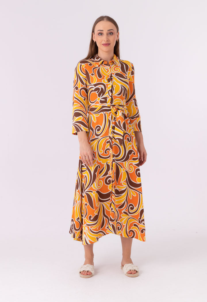 All Over Printed Flared Shirt Dress