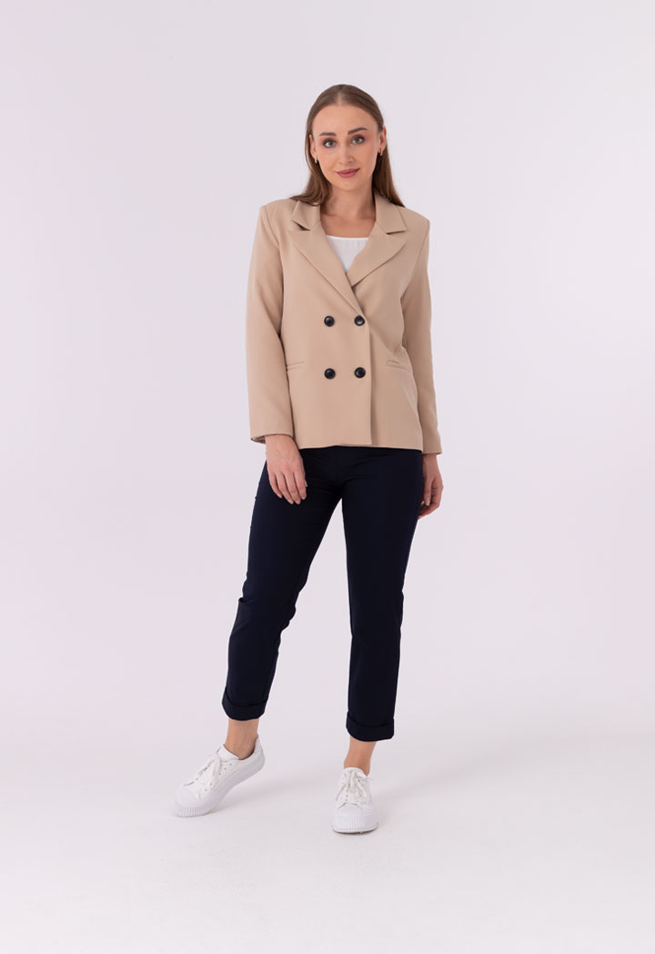Classic Woven Double Breasted Solid Blazer